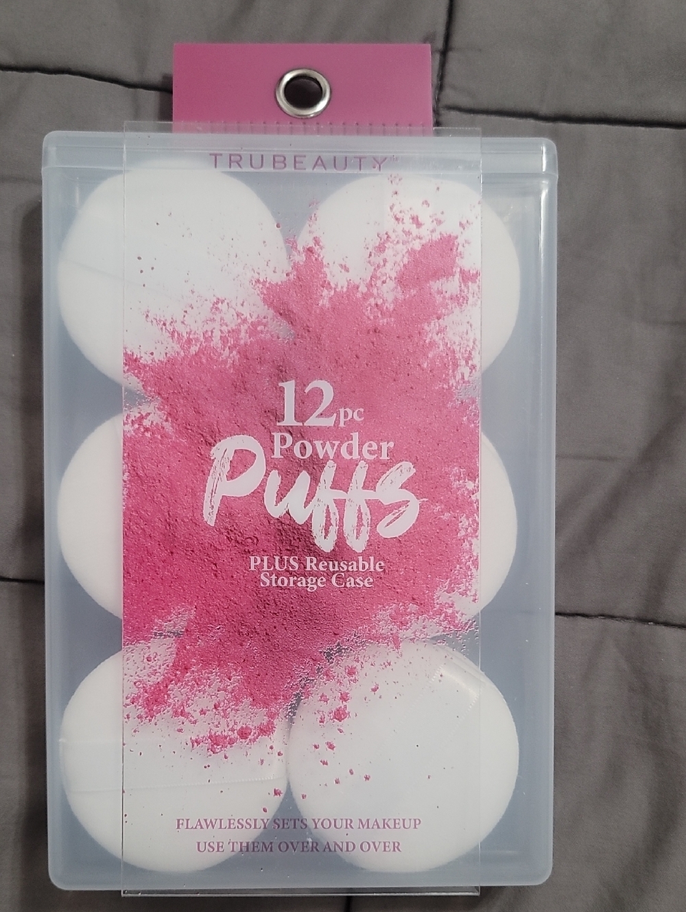 Trubeauty White Powder Puffs - 12pc with Reusable Case